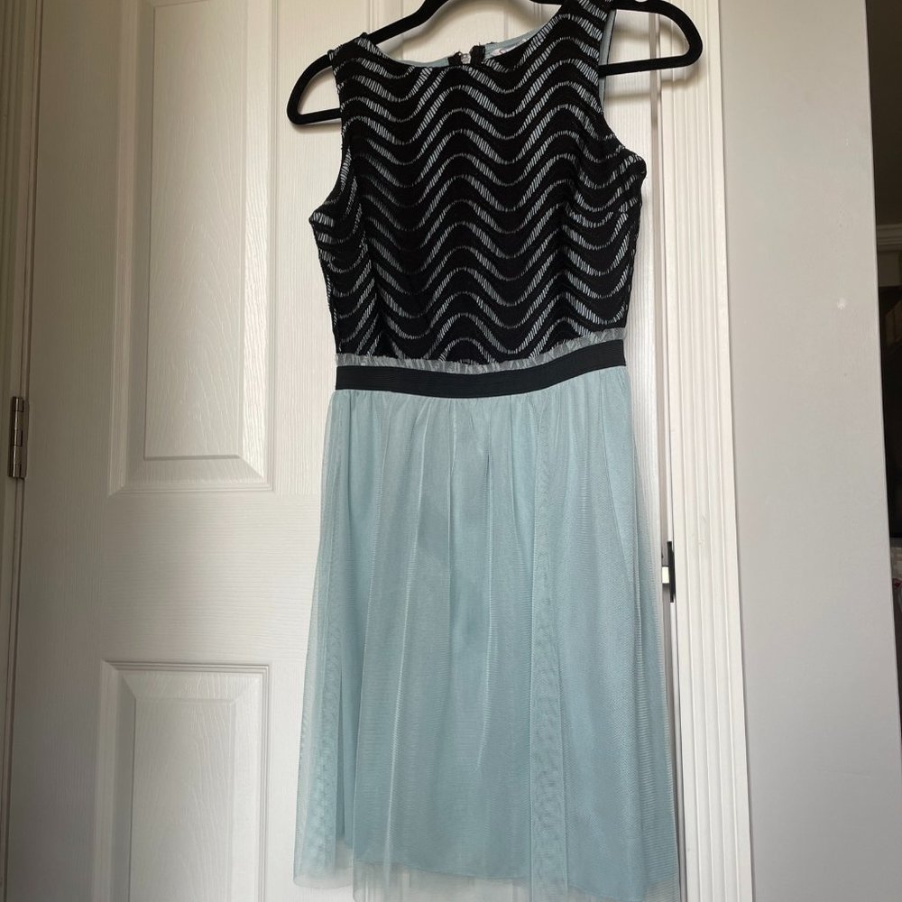 Speechless Size S Formal Dress- Blue/Black, Wavy Pattern Top, Silver Zipper